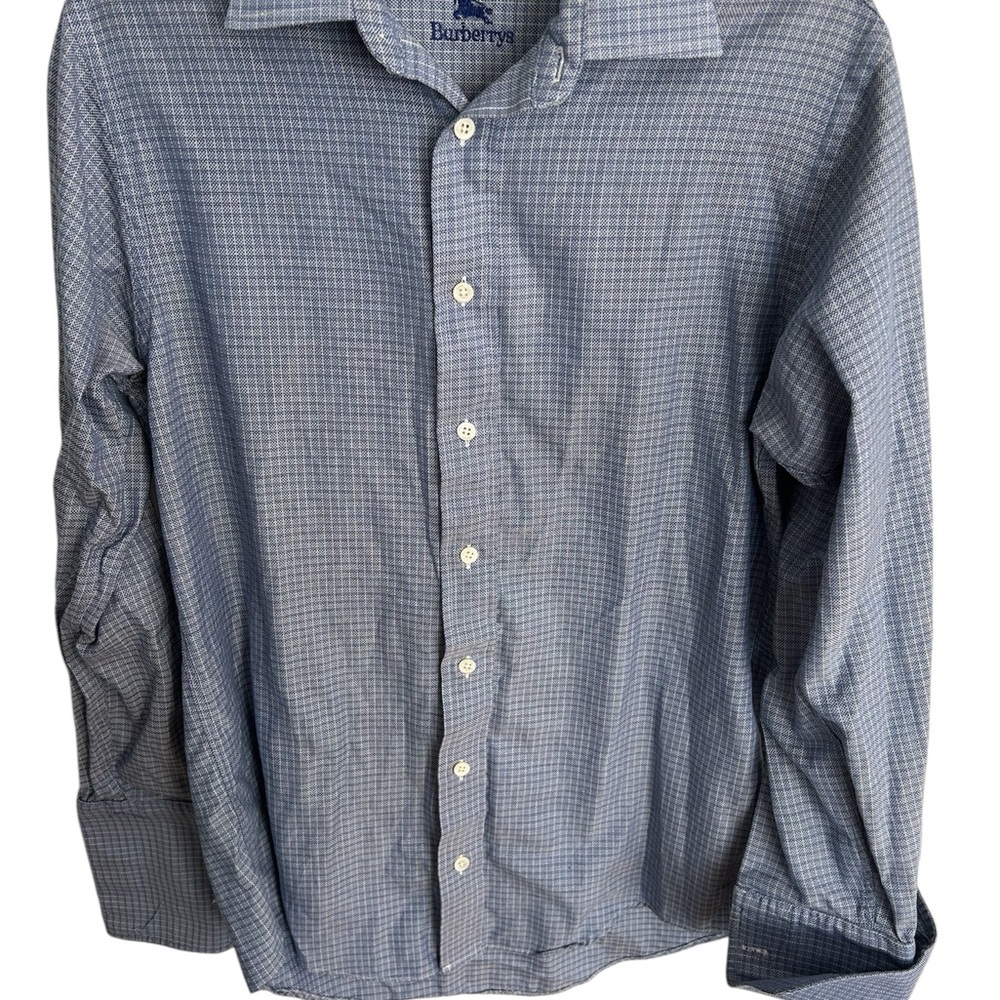 Vintage Burberrys Blue Checkered Men's Shirt French Cuffs Size 15-33